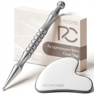 Acupuncture Pen and Gua Sha, Manual Reflexology Tools for Muscle Tension and Pain Relief, Acupressure Pen and Stainless Steel Gua Sha Set with Reflexology Chart, Easy to Use Acupuncture Pen and Gua Sha, Manual Reflexology Tools for Muscle Tension and Pain Relief, Acupressure Pen and Stainless Steel Gua Sha Set with Reflexology Chart, Easy to Use
