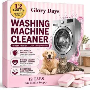 Washing Machine Cleaner Tablets Pet Hair Remover, Odor Eliminator & Descaler Septic Safe, Plant-Based Formula for HE, Front Load & Top Load Washers 12 Tablets, 6 Month Supply Washing Machine Cleaner Tablets Pet Hair Remover, Odor Eliminator & Descaler Septic Safe, Plant-Based Formula for HE, Front Load & Top Load Washers 12 Tablets, 6 Month Supply