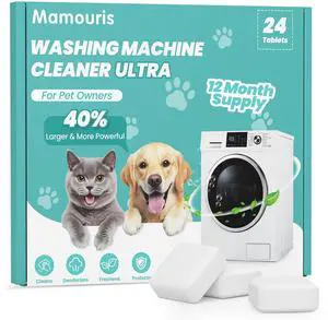 Washing Machine Cleaner Tablets: 40% Stronger Cleaning Power, Deep Cleaning Tablets For HE, Front Loader & Top Load Washer, Removes Pet Hair, Odors, Formulated for Pet Owners, 24 Pack, 15G Washing Machine Cleaner Tablets: 40% Stronger Cleaning Power, Deep Cleaning Tablets For HE, Front Loader & Top Load Washer, Removes Pet Hair, Odors, Formulated for Pet Owners, 24 Pack, 15G