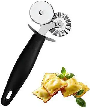 Pastry Cutter with Dual Rolling Wheels Stainless Steel Pasta Cutter for Pizza, Ravioli, Linguini, Fettuccine, Pappardelle Straight & Fluted Decorative Edges Durable, Easy to Clean Pastry Cutter with Dual Rolling Wheels Stainless Steel Pasta Cutter for Pizza, Ravioli, Linguini, Fettuccine, Pappardelle Straight & Fluted Decorative Edges Durable, Easy to Clean