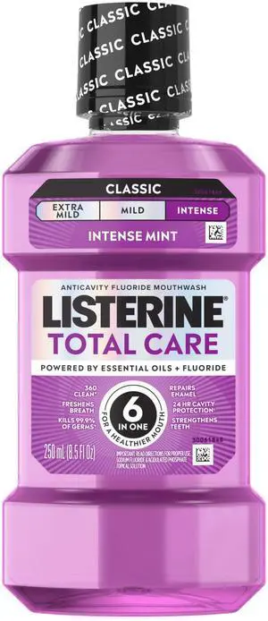 Total Care Intense Anticavity Fluoride Mouthwash, 6 Benefits in 1 Oral Rinse Helps Kill 99% of Bad Breath Germs, Prevents Cavities, Provides 360 Clean*, ADA-Accepted, Intense Mint, 250 mL Total Care Intense Anticavity Fluoride Mouthwash, 6 Benefits in 1 Oral Rinse Helps Kill 99% of Bad Breath Germs, Prevents Cavities, Provides 360 Clean*, ADA-Accepted, Intense Mint, 250 mL