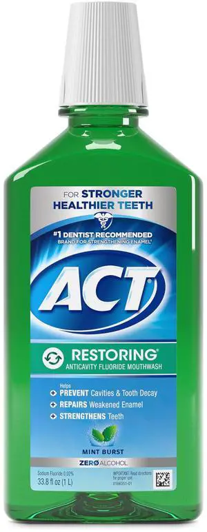 Restoring Zero Alcohol Fluoride Mouthwash 33.8 fl. oz. Strengthens Tooth Enamel, Mint Burst Restoring Zero Alcohol Fluoride Mouthwash 33.8 fl. oz. Strengthens Tooth Enamel, Mint Burst