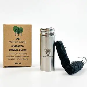 Vegan Biodegradable Bamboo Charcoal Dental Floss with Refillable Stainless Steel Container | 33yds x2 | Extra Floss Refill | Natural Candelilla Wax | Peppermint | Eco Zero Waste Oral Care Vegan Biodegradable Bamboo Charcoal Dental Floss with Refillable Stainless Steel Container | 33yds x2 | Extra Floss Refill | Natural Candelilla Wax | Peppermint | Eco Zero Waste Oral Care