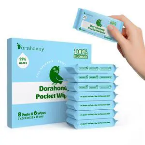 Flushable Wipes Travel Size, 99% Water Mini Wet Wipes for Sensitive Skin, Hypoallergenic & Unscented On The Go Pocket Wipes, 48 Count (8 Packs of 6) Flushable Wipes Travel Size, 99% Water Mini Wet Wipes for Sensitive Skin, Hypoallergenic & Unscented On The Go Pocket Wipes, 48 Count (8 Packs of 6)