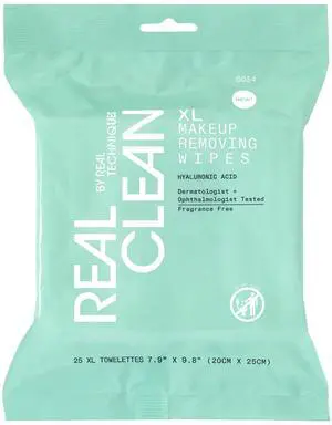 Real Clean XL Hydrating Facial Wipes, Infused With Hyaluronic Acid, Dual-Usage Cleansing Wipes Repair Skin & Gently Remove Makeup, Fragrance Free, 25 Count Real Clean XL Hydrating Facial Wipes, Infused With Hyaluronic Acid, Dual-Usage Cleansing Wipes Repair Skin & Gently Remove Makeup, Fragrance Free, 25 Count