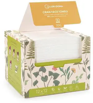 XXL Disposable Face Towel 12x12 Inches - OEKO-TEX Certified Extra Thick Facial Cleansing Cloths, 100% Plant-Based Pure Fiber Dry Wipes for Sensitive Skin, Makeup Removing, 50 Count XXL Disposable Face Towel 12x12 Inches - OEKO-TEX Certified Extra Thick Facial Cleansing Cloths, 100% Plant-Based Pure Fiber Dry Wipes for Sensitive Skin, Makeup Removing, 50 Count