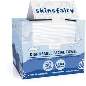 Disposable Face Towels, Ultra Soft Biodegradable Dry Wipes, 50 Count 10x10'' Large Towelettes for Cleansing, Makeup Remover, Skincare, Sensitive Skin, Nursing, Travel Disposable Face Towels, Ultra Soft Biodegradable Dry Wipes, 50 Count 10x10'' Large Towelettes for Cleansing, Makeup Remover, Skincare, Sensitive Skin, Nursing, Travel