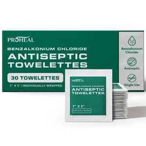 Antiseptic Wipes, 30 Count - 7"x5" Individually Wrapped Benzalkonium Chloride Antiseptic Towelettes - Alcohol Free for Minor Cuts, Scrapes, Burns, and More Antiseptic Wipes, 30 Count - 7"x5" Individually Wrapped Benzalkonium Chloride Antiseptic Towelettes - Alcohol Free for Minor Cuts, Scrapes, Burns, and More
