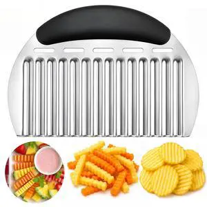 Large Crinkle Cutter French Fry Cutter, Large Crinkle Potato Slicer Wavy Chopper, Stainless Steel Wavy Slicer Crinkle Cutting Chopping Tools with Handle for Carrot Vegetable Large Crinkle Cutter French Fry Cutter, Large Crinkle Potato Slicer Wavy Chopper, Stainless Steel Wavy Slicer Crinkle Cutting Chopping Tools with Handle for Carrot Vegetable