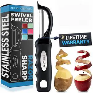 Premium Vegetable Peeler for Kitchen - Swivel Peeler with Razor Sharp Stainless Steel Blades & Strong Ergonomic Handle - Dishwasher Safe, Easy To Use with Blemish Remover - Black Premium Vegetable Peeler for Kitchen - Swivel Peeler with Razor Sharp Stainless Steel Blades & Strong Ergonomic Handle - Dishwasher Safe, Easy To Use with Blemish Remover - Black