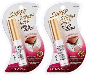 Super Strong Hold Eyelash Adhesive, Waterproof, 48-Hour Long-Lasting Lash Glue, Latex-Free, Hypoallergenic, Quick-Drying with Brush-On Applicator for Strip Lashes (Clear, 2 Pack) Super Strong Hold Eyelash Adhesive, Waterproof, 48-Hour Long-Lasting Lash Glue, Latex-Free, Hypoallergenic, Quick-Drying with Brush-On Applicator for Strip Lashes (Clear, 2 Pack)