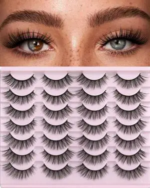 False Eyelashes 14mm Faux 3D Mink Lashes Natural Look Cat Eye Wispy Lashes Pack , 14 Pairs False Eyelashes 14mm Faux 3D Mink Lashes Natural Look Cat Eye Wispy Lashes Pack , 14 Pairs