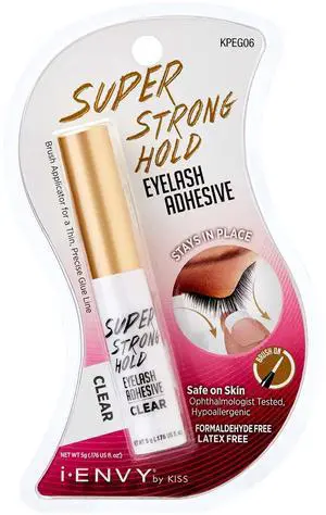 Super Strong Hold Eyelash Adhesive, Waterproof Long-Lasting Strip Lash Glue, Natural-Looking Allergy & Latex Free with Brush Applicator (Clear) Super Strong Hold Eyelash Adhesive, Waterproof Long-Lasting Strip Lash Glue, Natural-Looking Allergy & Latex Free with Brush Applicator (Clear)