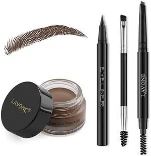 Makeup Kit With Eyebrow Stamp Pencil, Waterproof Brow Pencil & Pomade, Eyeliner, Dual-ended Eyebrow Brush, Dark Brown Makeup Kit With Eyebrow Stamp Pencil, Waterproof Brow Pencil & Pomade, Eyeliner, Dual-ended Eyebrow Brush, Dark Brown