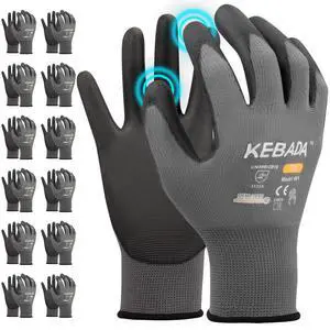 W1 Work Gloves for Men and Women, PU Coated Safety Gloves with Grip, Touchscreen, Ideal for Warehouse Package Handling, Construction, Gardening, 12 Pairs Gray Large W1 Work Gloves for Men and Women, PU Coated Safety Gloves with Grip, Touchscreen, Ideal for Warehouse Package Handling, Construction, Gardening, 12 Pairs Gray Large