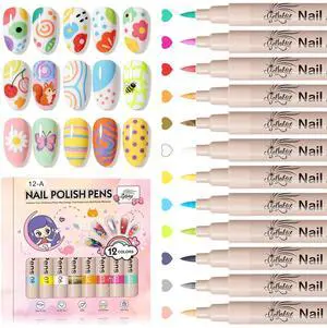 12 Colors Nail Art Pens Set, 3D Nail Polish Pens, Quick-Drying Acrylic Paint Markers, 0.7mm Dotting Painting Liner Brush for DIY Nail Design, Home & Salon Manicure Tools 12 Colors Nail Art Pens Set, 3D Nail Polish Pens, Quick-Drying Acrylic Paint Markers, 0.7mm Dotting Painting Liner Brush for DIY Nail Design, Home & Salon Manicure Tools