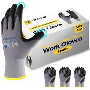 P 3 Pairs Work Gloves with Grip for Cleaning Garden Mechanic Fishing Working Nitrile Coated for Men Gardening M-3 P 3 Pairs Work Gloves with Grip for Cleaning Garden Mechanic Fishing Working Nitrile Coated for Men Gardening M-3