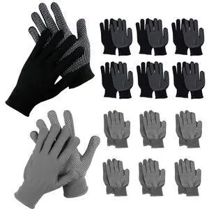 14 Pair Work Gloves With Anti-slip Grip Liners, Knitted Nylon Dot Grip Safety Gloves for Men & Women - Black/Grey 14 Pair Work Gloves With Anti-slip Grip Liners, Knitted Nylon Dot Grip Safety Gloves for Men & Women - Black/Grey