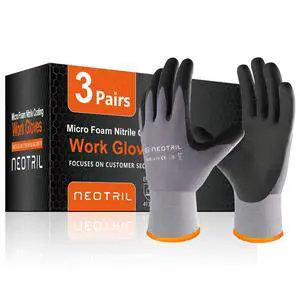 Safety Work Gloves MicroFoam Nitrile Coated-3 Pairs, Seamless Knit Nylon Bulk Pack Working Gloves with Grip for Men Women Light Duty Work,Automotive,Warehouse (Gray,L) Safety Work Gloves MicroFoam Nitrile Coated-3 Pairs, Seamless Knit Nylon Bulk Pack Working Gloves with Grip for Men Women Light Duty Work,Automotive,Warehouse (Gray,L)