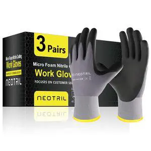 Safety Work Gloves MicroFoam Nitrile Coated-3 Pairs, Seamless Knit Nylon Bulk Pack Working Gloves with Grip for Men Women Light Duty Work,Automotive,Warehouse (Gray,M) Safety Work Gloves MicroFoam Nitrile Coated-3 Pairs, Seamless Knit Nylon Bulk Pack Working Gloves with Grip for Men Women Light Duty Work,Automotive,Warehouse (Gray,M)
