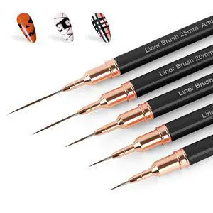 Metallic Nail Art Pens, Liner Brushes Set, 5PCS Black Color Nail Tools For Long Lines, Thin Details, Fine Drawing, Liner Brush UV Gel Polish Painting Nail Design Sizes 5/8/12/20/25mm Metallic Nail Art Pens, Liner Brushes Set, 5PCS Black Color Nail Tools For Long Lines, Thin Details, Fine Drawing, Liner Brush UV Gel Polish Painting Nail Design Sizes 5/8/12/20/25mm