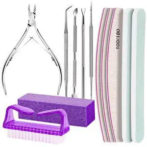 Manicure and Pedicure Tools Kit, Manicure Kit, Nail Files 100/180, Nail Buffer Block, Nail Cuticle Nippers, Cuticle Pusher, Cuticle Peeler, Ingrown Toenail Tool, Toenail File, Purple Manicure and Pedicure Tools Kit, Manicure Kit, Nail Files 100/180, Nail Buffer Block, Nail Cuticle Nippers, Cuticle Pusher, Cuticle Peeler, Ingrown Toenail Tool, Toenail File, Purple