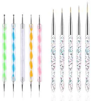 Nail Dotting Tools 10 Pcs Kit, 5 Pcs Double-end Nail Dotting tools and 5 Pcs Nail Art Liner Brushes, Nail Art Design Tools Nail Dotting Tools 10 Pcs Kit, 5 Pcs Double-end Nail Dotting tools and 5 Pcs Nail Art Liner Brushes, Nail Art Design Tools