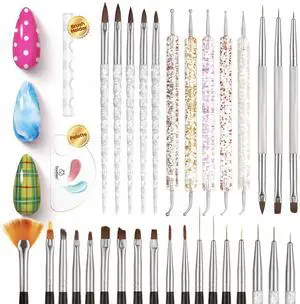 31pcs Nail Art Brushes, Dotting Tools, Nail Art Pens, Dust Brush, Striping Liner Fingernail Drawing Pens with Palette Holder Metal Handle All in One for Starter Manicure Design Set 31pcs Nail Art Brushes, Dotting Tools, Nail Art Pens, Dust Brush, Striping Liner Fingernail Drawing Pens with Palette Holder Metal Handle All in One for Starter Manicure Design Set