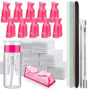 Nail Polish Gel Remover Tools Kit with Nail Clips, 100ml Nail Polish Remover Bottle, 500 Nail Remover Cotton Pad, Nail Brush, Cuticle Pusher/Peeler, 100/180 Nail File,Buffer Block Nail Polish Gel Remover Tools Kit with Nail Clips, 100ml Nail Polish Remover Bottle, 500 Nail Remover Cotton Pad, Nail Brush, Cuticle Pusher/Peeler, 100/180 Nail File,Buffer Block