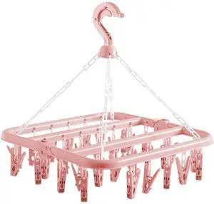 Clothes Drying Hanger with 32 Clips and Drip Foldable Hanging Rack (Light Pink) Clothes Drying Hanger with 32 Clips and Drip Foldable Hanging Rack (Light Pink)