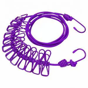 Portable Clothesline with 12 Clips - Extends 12ft, Heavy Duty Stainless Steel Hooks, Windproof for Travel/Camping/Indoor Use, Purple Portable Clothesline with 12 Clips - Extends 12ft, Heavy Duty Stainless Steel Hooks, Windproof for Travel/Camping/Indoor Use, Purple