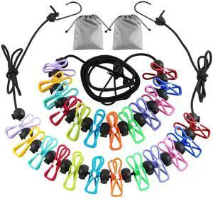 2 Pack Camping Clothesline Portable 12 Clothespins, Colorful 2 Pack Camping Clothesline Portable 12 Clothespins, Colorful