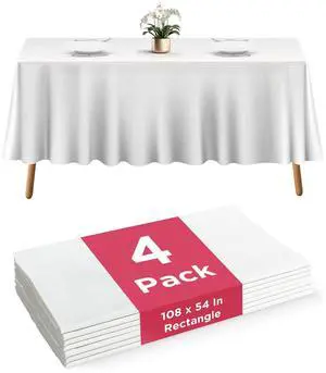 4 Pack Plastic Table Cloth Disposable - 108" x 54" White Table Cloth Rectangle Table Cover - Heavy-Duty Waterproof Disposable Tablecloths for Weddings, Parties, BBQs, and Outdoor Dining Events 4 Pack Plastic Table Cloth Disposable - 108" x 54" White Table Cloth Rectangle Table Cover - Heavy-Duty Waterproof Disposable Tablecloths for Weddings, Parties, BBQs, and Outdoor Dining Events