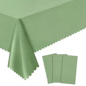 3 Pack Plastic Sage Green Tablecloth, 54 X 108Inch Scalloped Table Cover Disposable Sage Green Tables Cloth for Rectangle Tables Waterproof Table Cover for Baby Shower Bridal Tea Party Wedding 3 Pack Plastic Sage Green Tablecloth, 54 X 108Inch Scalloped Table Cover Disposable Sage Green Tables Cloth for Rectangle Tables Waterproof Table Cover for Baby Shower Bridal Tea Party Wedding