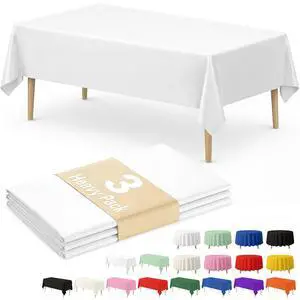 White Plastic Table Cloth Disposable 70 x 120 Inch, Waterproof Rectangle Tablecloth 3 Pack for Soccer Party Decoration, Picnic, Birthday White Plastic Table Cloth Disposable 70 x 120 Inch, Waterproof Rectangle Tablecloth 3 Pack for Soccer Party Decoration, Picnic, Birthday