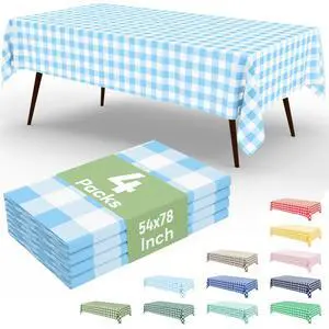 4 Packs 54 x 78 Inch Buffalo Disposable Table Cloth, Waterproof Plastic Tablecloth, Rectangle Baby Blue and White Checkered Table Covers for Picnic, Birthday, Party 4 Packs 54 x 78 Inch Buffalo Disposable Table Cloth, Waterproof Plastic Tablecloth, Rectangle Baby Blue and White Checkered Table Covers for Picnic, Birthday, Party