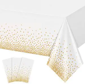 3 Pack Plastic White and Gold Tablecloth, 54 X 108Inch Disposable Gold Dot Tablecloths Waterproof Tables Cloth for Rectangle Tables Plastic Table Cover for Engagement Party Wedding Birthday Party 3 Pack Plastic White and Gold Tablecloth, 54 X 108Inch Disposable Gold Dot Tablecloths Waterproof Tables Cloth for Rectangle Tables Plastic Table Cover for Engagement Party Wedding Birthday Party