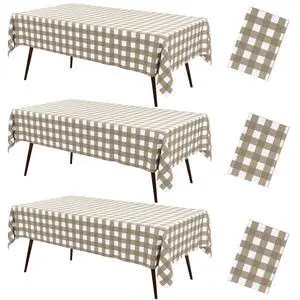 3 Packs Buffalo Disposable Table Cloth, 54 x 108 Inch Waterproof Plastic Tablecloth, Rectangle Khaki and White Checkered Table Covers for Picnic, Birthday, Party 3 Packs Buffalo Disposable Table Cloth, 54 x 108 Inch Waterproof Plastic Tablecloth, Rectangle Khaki and White Checkered Table Covers for Picnic, Birthday, Party