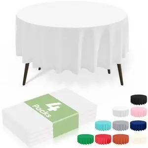 4 Packs Disposable Plastic Table Cloth, 84" Round Waterproof Tablecloth, Leakproof & Sturdy Decorative Table Covers for Picnic, Party and Outdoor, White 4 Packs Disposable Plastic Table Cloth, 84" Round Waterproof Tablecloth, Leakproof & Sturdy Decorative Table Covers for Picnic, Party and Outdoor, White
