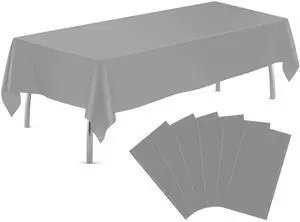 Silver 6 Pack Plastic Table Cloth 54" x 108", Disposable Tablecloths Rectangle Table Cover, Plastic Tablecloths for Parties Silver 6 Pack Plastic Table Cloth 54" x 108", Disposable Tablecloths Rectangle Table Cover, Plastic Tablecloths for Parties
