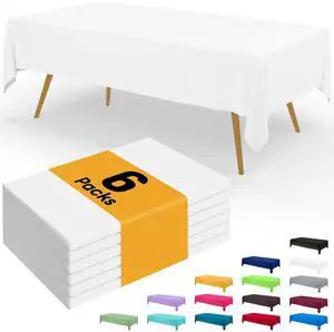 Disposable Table Cloth - 6 Pack, 54 x 108 Inch Waterproof Rectangle Tablecloths for Parties, Decorative Plastic Table Cover, Leakproof & Sturdy, White Disposable Table Cloth - 6 Pack, 54 x 108 Inch Waterproof Rectangle Tablecloths for Parties, Decorative Plastic Table Cover, Leakproof & Sturdy, White