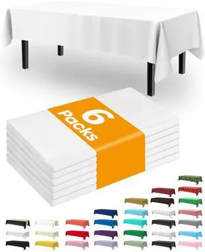 Plastic Table Cloth Disposable 6 Pack, 54 x 108 Inch Table Cloths, Party, Picnic, Wedding, Decorative Tablecloths, Rectangle, White Plastic Cover, Waterproof, White Plastic Table Cloth Disposable 6 Pack, 54 x 108 Inch Table Cloths, Party, Picnic, Wedding, Decorative Tablecloths, Rectangle, White Plastic Cover, Waterproof, White
