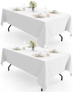 Rectangle Table Cloth 60" x 102" Durable Polyester Tablecloth Offers Reusable & Washable Protection, Ideal for Outdoor Party, Picnic, Wedding, Banquet and Birthday, 2 Pack, White Rectangle Table Cloth 60" x 102" Durable Polyester Tablecloth Offers Reusable & Washable Protection, Ideal for Outdoor Party, Picnic, Wedding, Banquet and Birthday, 2 Pack, White
