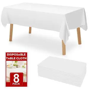 8 Pack White Plastic Table Cloths Disposable, 54 x 108 Inches Plastic Table Cover for Rectangle Tables, Disposable Tablecloth for Dinning, Parties, BBQ, Wedding, Outdoor 8 Pack White Plastic Table Cloths Disposable, 54 x 108 Inches Plastic Table Cover for Rectangle Tables, Disposable Tablecloth for Dinning, Parties, BBQ, Wedding, Outdoor