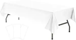 Plastic White Tablecloths 3 Pack Disposable Table Covers 54" x 108" Rectangular Table Cloths for Parties Engagement Wedding Bridal Shower Banquet, Fits 6 to 8 Foot Rectangle Tables Plastic White Tablecloths 3 Pack Disposable Table Covers 54" x 108" Rectangular Table Cloths for Parties Engagement Wedding Bridal Shower Banquet, Fits 6 to 8 Foot Rectangle Tables
