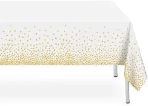 2 Pack White and Gold Dot Tablecloth, White Plastic Table Cloths for Parties Disposable, 54x108in Waterproof Rectangular Camping Tablecloth for Birthday Party Picnic Baby Shower 2 Pack White and Gold Dot Tablecloth, White Plastic Table Cloths for Parties Disposable, 54x108in Waterproof Rectangular Camping Tablecloth for Birthday Party Picnic Baby Shower