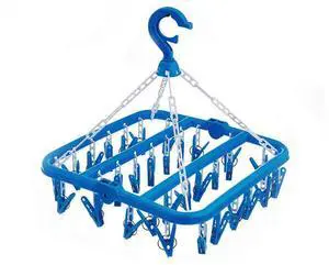 Clothes Drying Hanger with 32 Clips, Foldable Hanging Drying Rack for Clothes Underwear Socks (Blue) Clothes Drying Hanger with 32 Clips, Foldable Hanging Drying Rack for Clothes Underwear Socks (Blue)