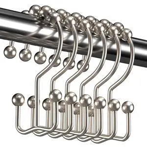 Shower Curtain Hooks Rings, Rust Resistant Metal Double Glide Shower Hooks Rings for Bathroom Shower Rods Curtains, Set of 12 Hooks - Nickel Shower Curtain Hooks Rings, Rust Resistant Metal Double Glide Shower Hooks Rings for Bathroom Shower Rods Curtains, Set of 12 Hooks - Nickel