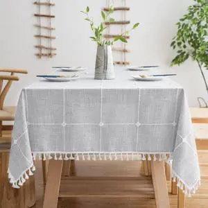 Tablecloths for Rectangle Tables, Cotton Linen Waterproof Farmhouse Table Cloth with Boho Tassels Wrinkle Free, Wipeable & Washable for Kitchen & Dining, 55''x70'', 4-6 Seats, Grey Tablecloths for Rectangle Tables, Cotton Linen Waterproof Farmhouse Table Cloth with Boho Tassels Wrinkle Free, Wipeable & Washable for Kitchen & Dining, 55''x70'', 4-6 Seats, Grey