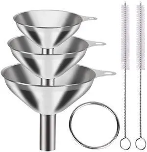 Metal Stainless Steel Funnel, Large Medium Small Funnel Set of 3, Food Grade Mini Funnels for Kitchen Use Filling Bottles Flask Cooking, 2 Brushes Metal Stainless Steel Funnel, Large Medium Small Funnel Set of 3, Food Grade Mini Funnels for Kitchen Use Filling Bottles Flask Cooking, 2 Brushes